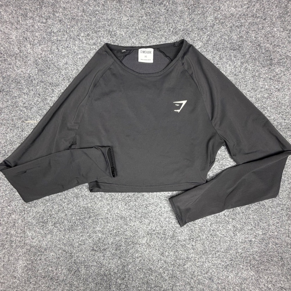 Gymshark Womens Black Long Sleeve Crop Top Mesh‎ Back GLCT4728-BK XS